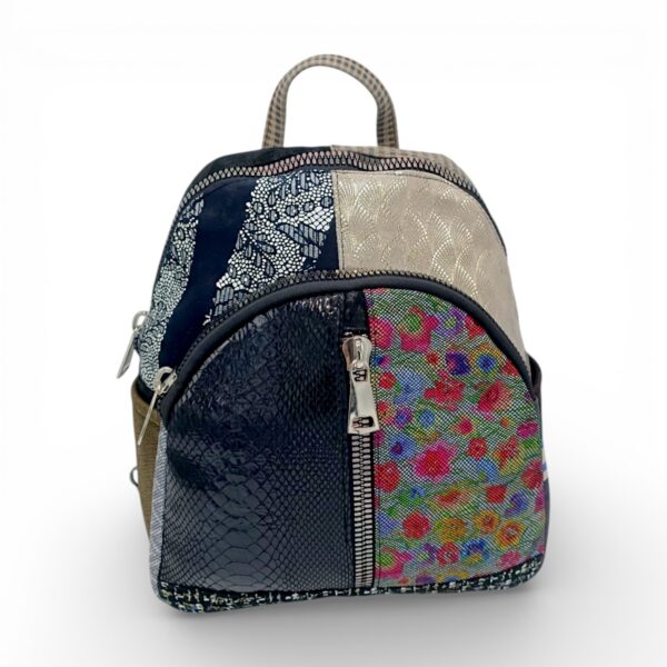 Rucsac damă din piele naturală Selina Unique S100-22 – multicolor patchwork, contrast elegant