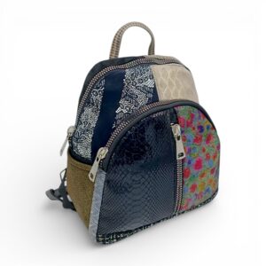 Rucsac damă din piele naturală Selina Unique S100-22 – multicolor patchwork, contrast elegant