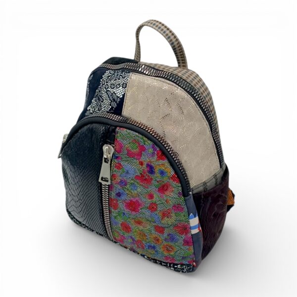 Rucsac damă din piele naturală Selina Unique S100-22 – multicolor patchwork, contrast elegant