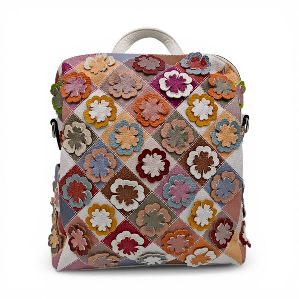 Rucsac damă patchwork floral multicolor Silvia Rosa SR25-082H -Alb- design modern Rucsac damă patchwork floral multicolor Silvia Rosa SR25-082H -Alb- design modern