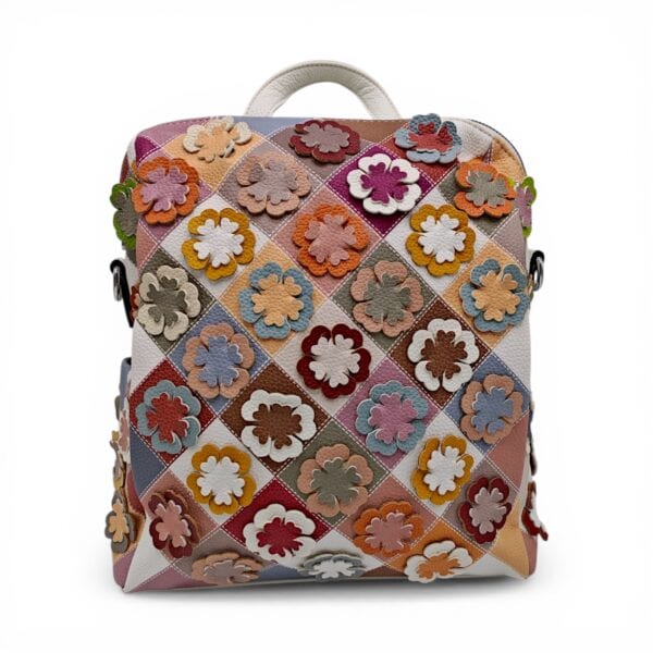 Rucsac damă patchwork floral multicolor Silvia Rosa SR25-082H -Alb- design modern