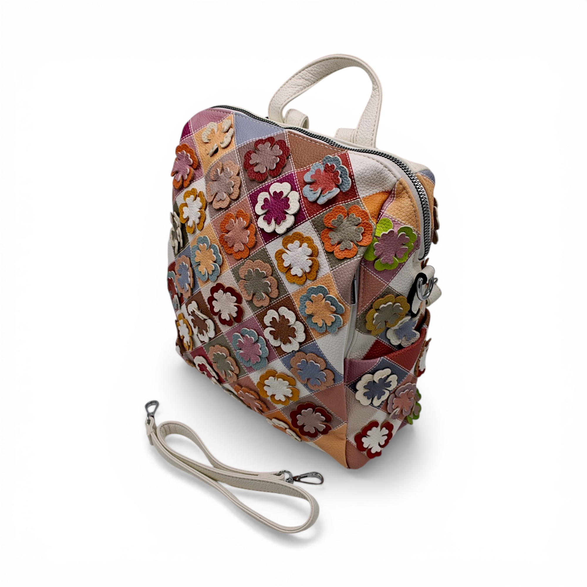 Rucsac damă patchwork floral multicolor Silvia Rosa SR25-082H -Alb- design modern (5) Rucsac damă patchwork floral multicolor Silvia Rosa SR25-082H -Alb- design modern