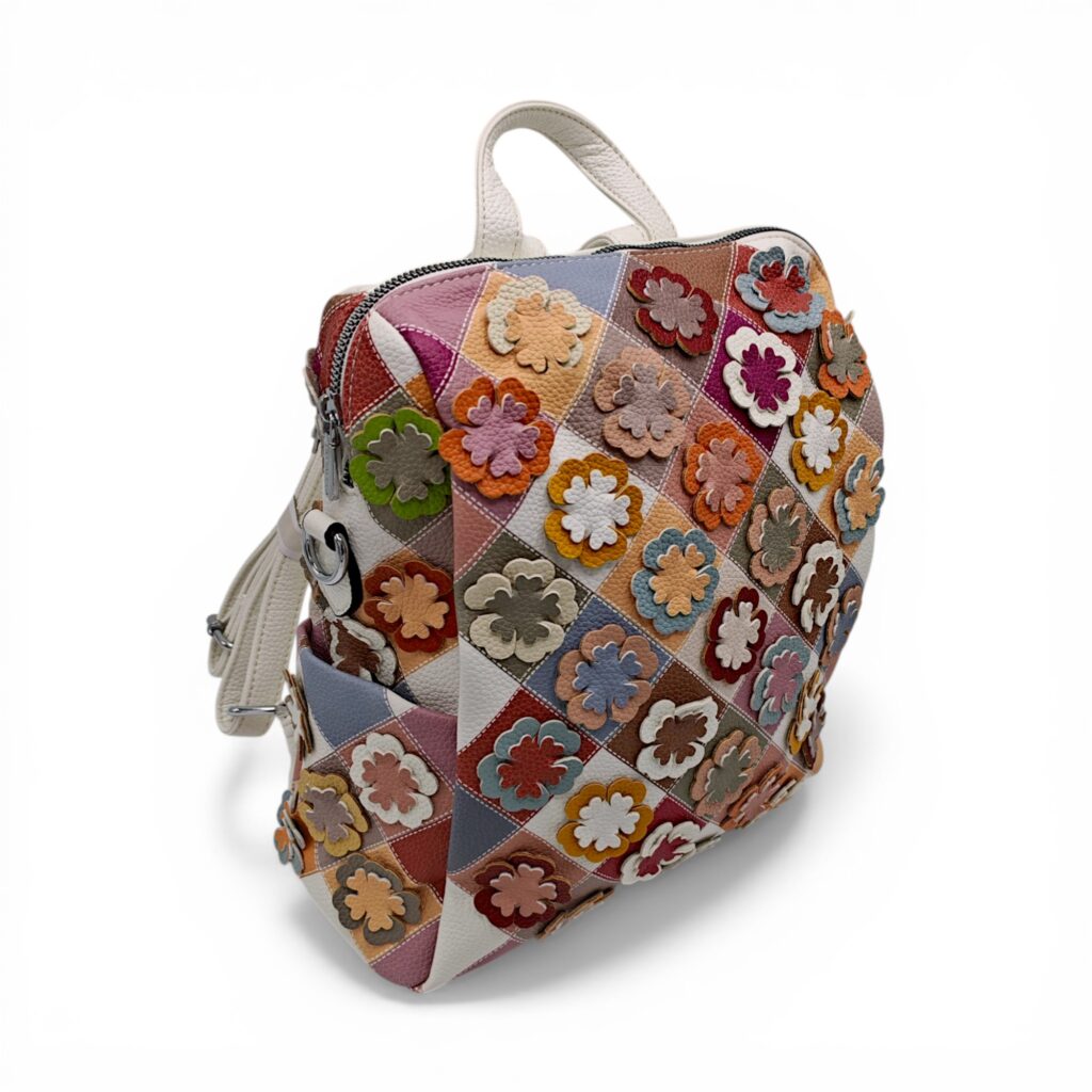 Rucsac damă patchwork floral multicolor Silvia Rosa SR25-082H -Alb- design modern Rucsac damă patchwork floral multicolor Silvia Rosa SR25-082H -Alb- design modern