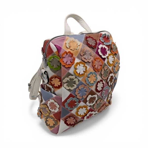 Rucsac damă patchwork floral multicolor Silvia Rosa SR25-082H -Alb- design modern