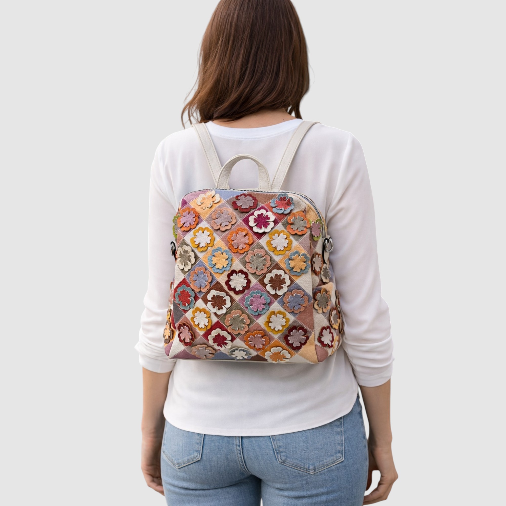 Rucsac damă patchwork floral multicolor Silvia Rosa SR25-082H -Alb- design modern (7) Rucsac damă patchwork floral multicolor Silvia Rosa SR25-082H -Alb- design modern
