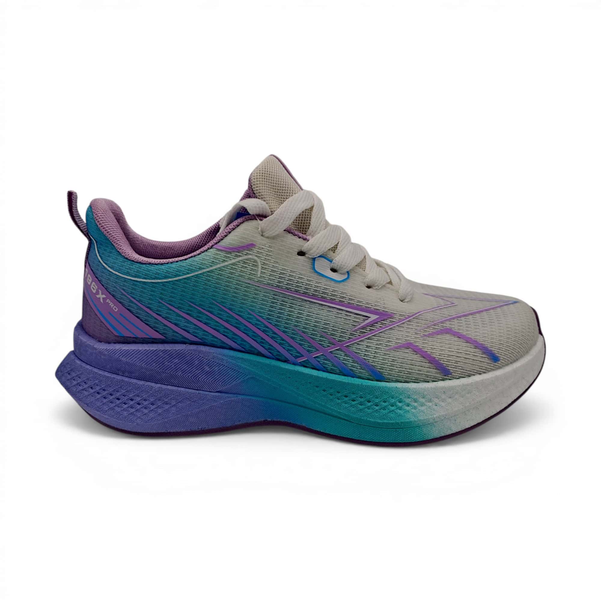 Pantofi sport damă NovaStep 196X Pro, cu talpă amortizantă și design alb-turcoaz-mov, ideal pentru a.