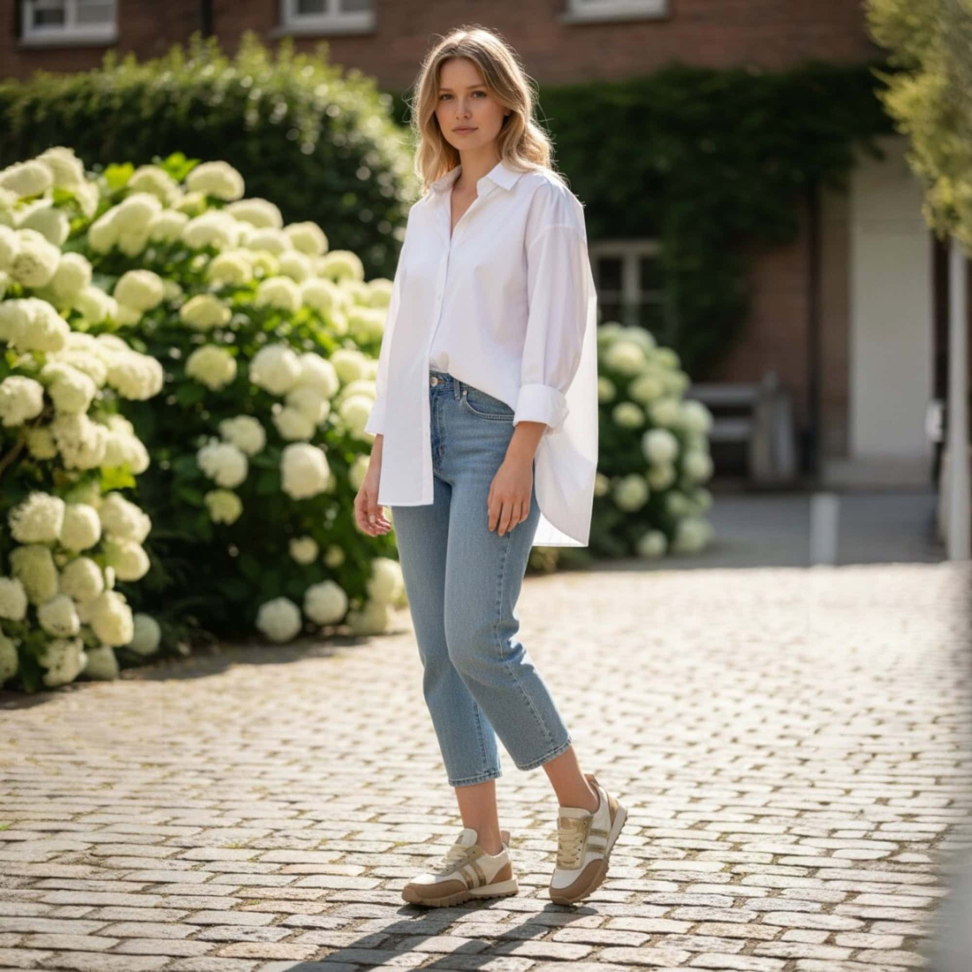Sneakers damă UrbanLine – USoft bej crem & camel – design modern, talpă flexibilă