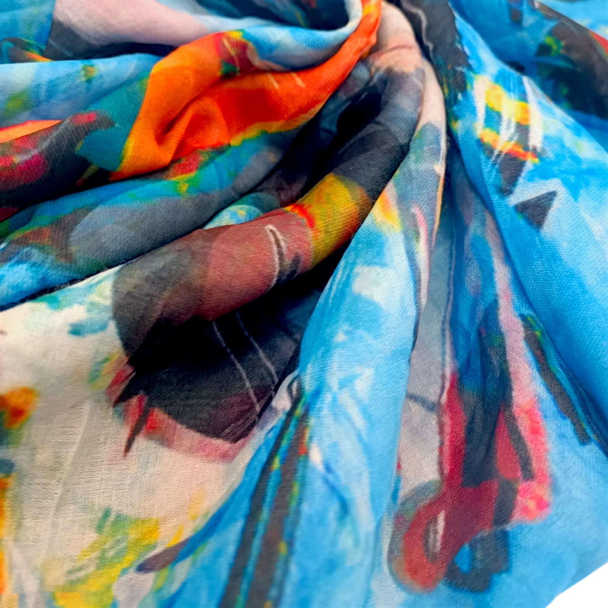 Eșarfă damă din bumbac 100%, model vibrant Blue Energy, perfectă pentru un look modern și confortabi.