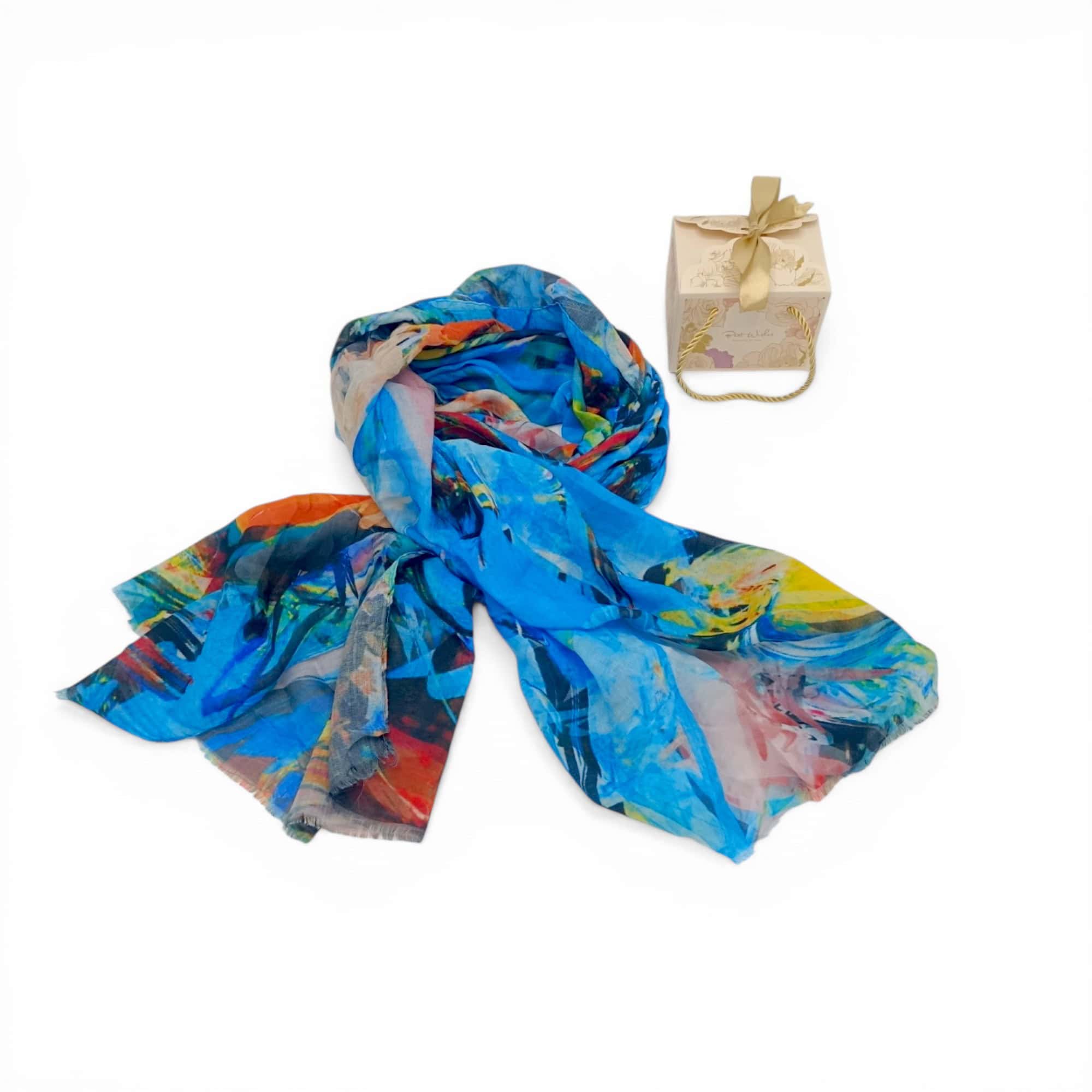 Eșarfă damă din bumbac 100%, model vibrant Blue Energy, perfectă pentru orice ținută elegantă sau ca.