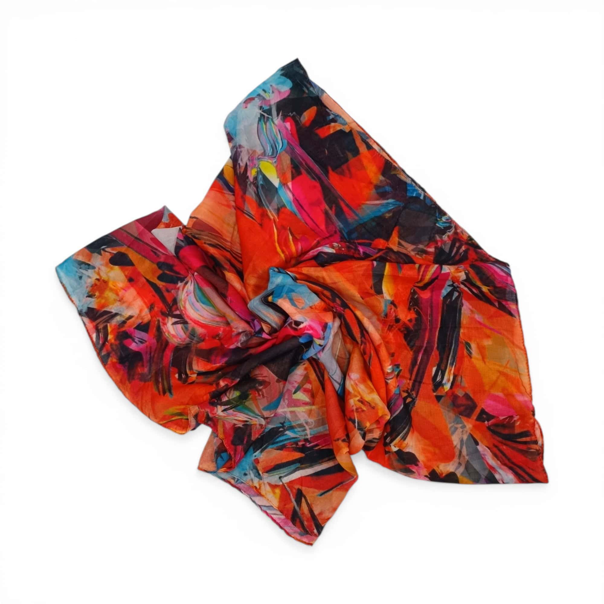 Eșarfă damă bumbac 100% – Chromatic Energy BR10-1 (65×180 cm) | Print Artistic, Cutie Cadou