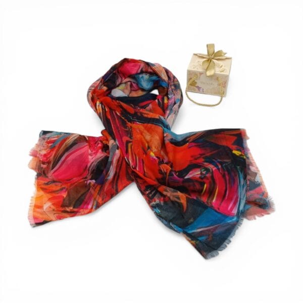 Eșarfă damă bumbac 100% – Chromatic Energy BR10-1 (65×180 cm) | Print Artistic, Cutie Cadou