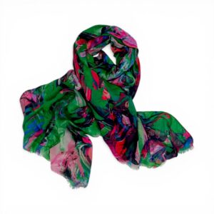 Eșarfă damă bumbac 100% – Emerald Motion BR10-3 (65×180 cm) | Print Artistic, Cutie Cadou