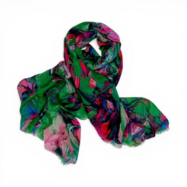 Eșarfă damă bumbac 100% – Emerald Motion BR10-3 (65×180 cm) | Print Artistic, Cutie Cadou