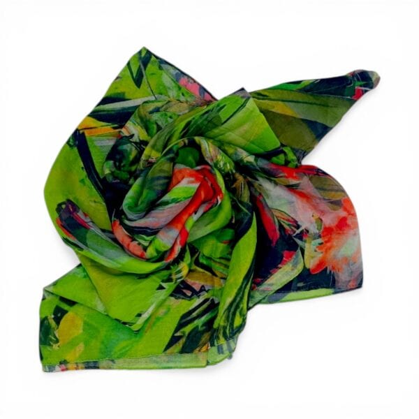 Eșarfă damă bumbac 100% – Lime Fusion BR10-4 (65×180 cm) | Print Artistic, Cutie Cadou