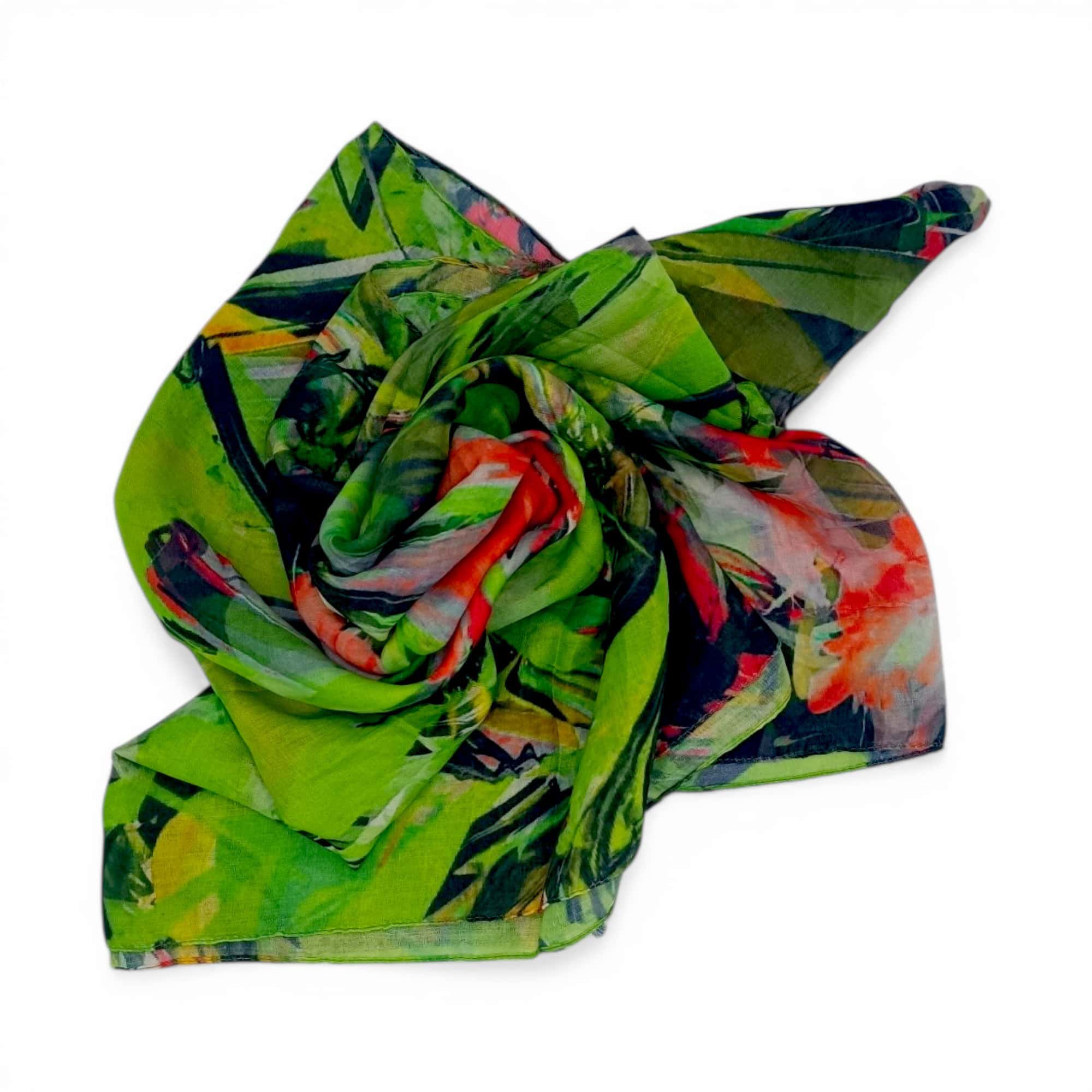 Eșarfă damă bumbac 100% – Lime Fusion BR10-4 (65×180 cm) | Print Artistic, Cutie Cadou