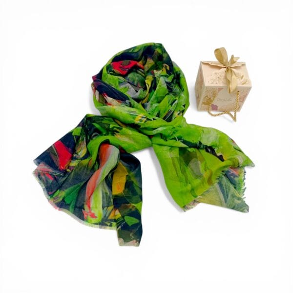 Eșarfă damă bumbac 100% – Lime Fusion BR10-4 (65×180 cm) | Print Artistic, Cutie Cadou