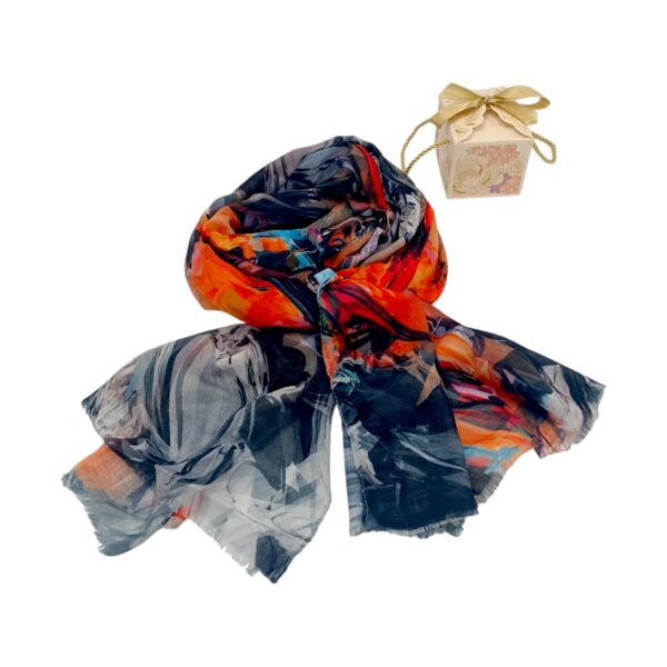 Eșarfă damă din bumbac 100%, cu imprimeu artistic și culori vibrante, perfectă pentru un look urban.