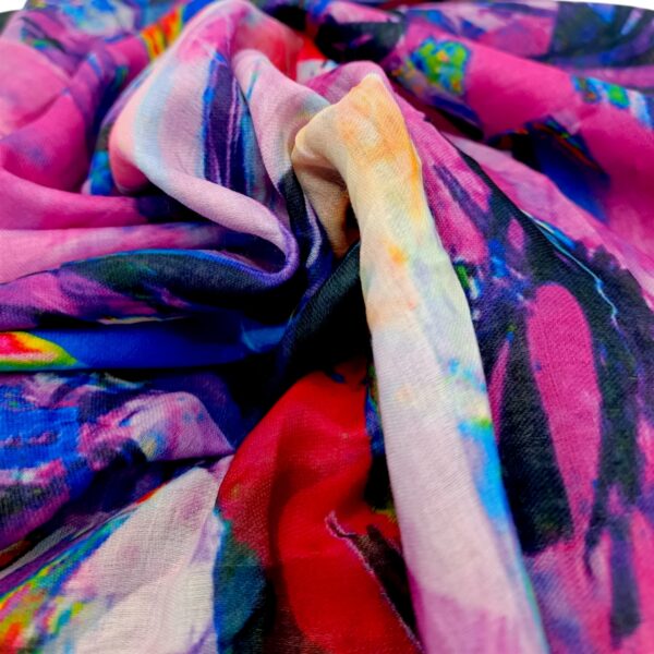 Eșarfă damă bumbac 100% – Violet Pulse BR10-2 (65×180 cm) Print Artistic, Cutie Cadou