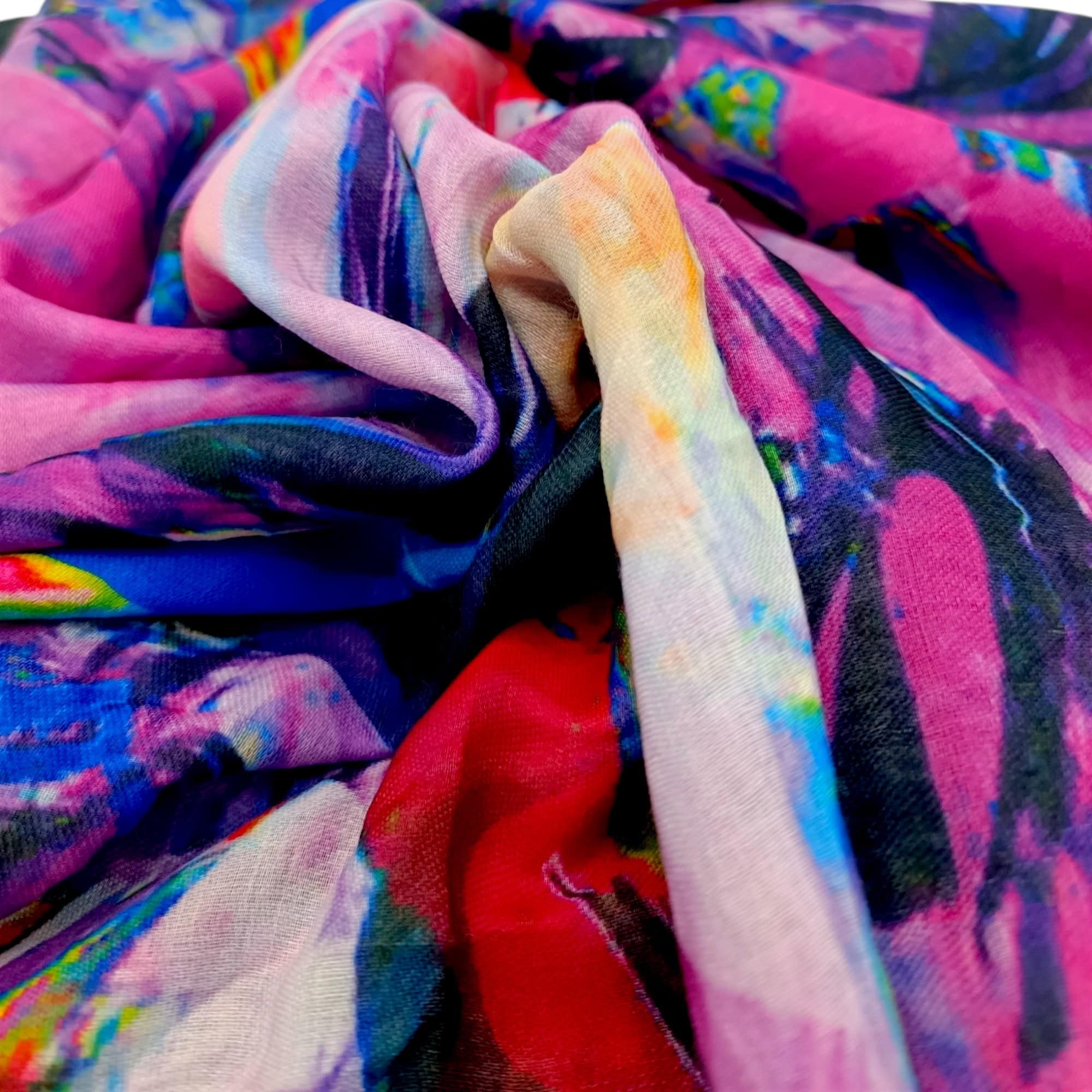 Eșarfă damă bumbac 100% – Violet Pulse BR10-2 (65×180 cm) Print Artistic, Cutie Cadou