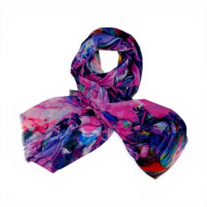Eșarfă damă bumbac 100% – Violet Pulse BR10-2 (65×180 cm) Print Artistic, Cutie Cadou