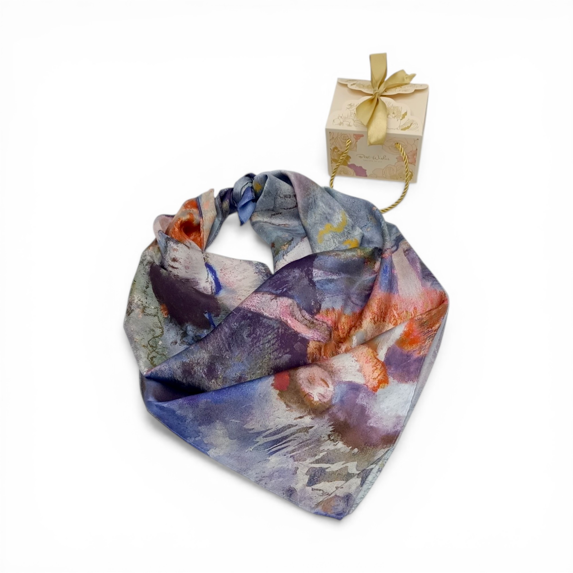 Eșarfă damă mătase naturală 100% – Ballet Reverie SG10-11 (70×70 cm) Print Artistic Elegant, Cutie Cadou