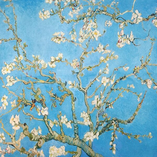 Eșarfă damă mătase naturală 100% – Blue Blossom SG10-10 (70×70 cm) Print Artistic Floral, Cutie Cadou