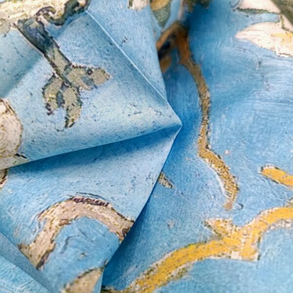 Eșarfă damă mătase naturală 100% – Blue Blossom SG10-10 (70×70 cm) Print Artistic Floral, Cutie Cadou