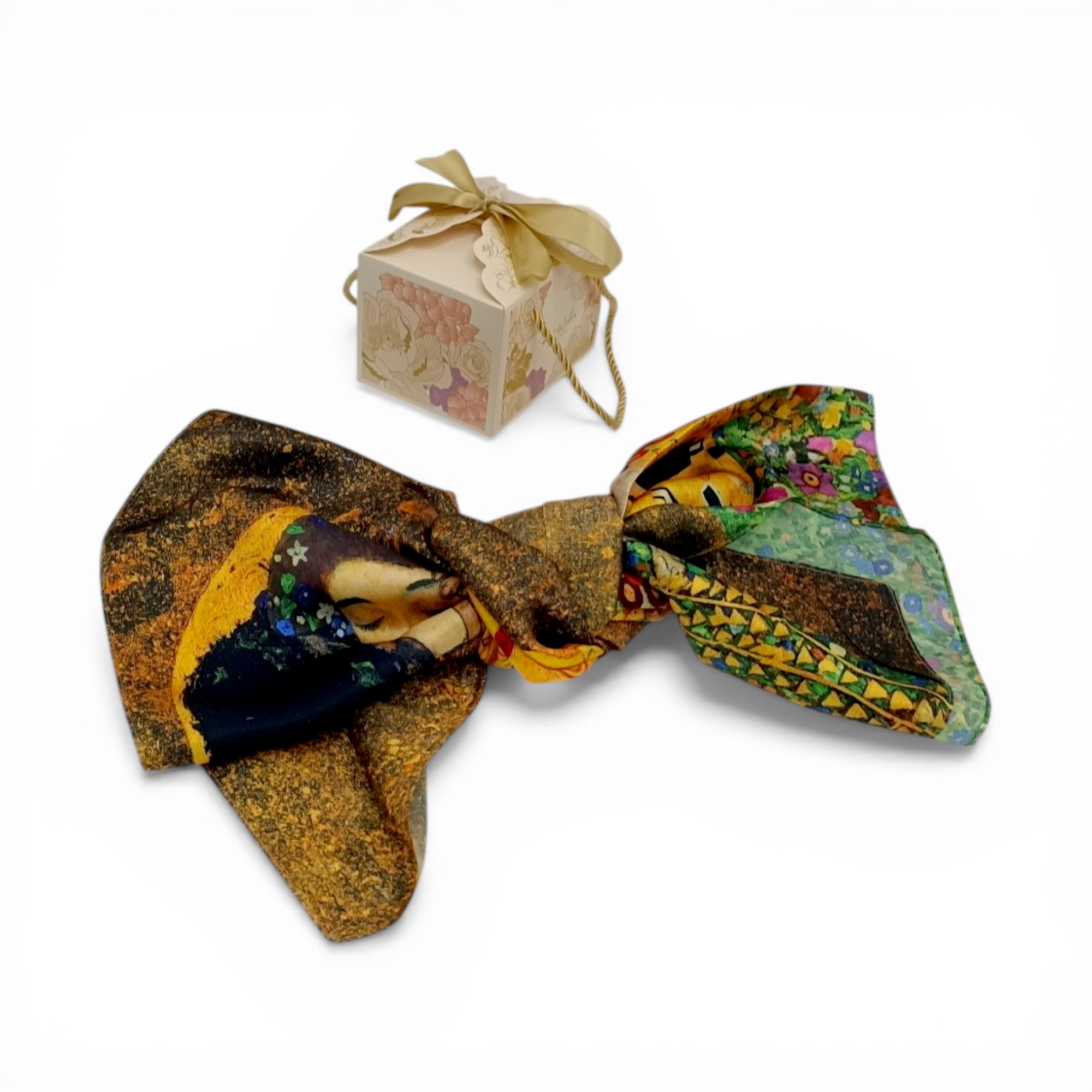 Eșarfă damă mătase naturală 100% – Golden Muse SG10-9 (70×70 cm) Print Artistic Inspirat, Cutie Cadou