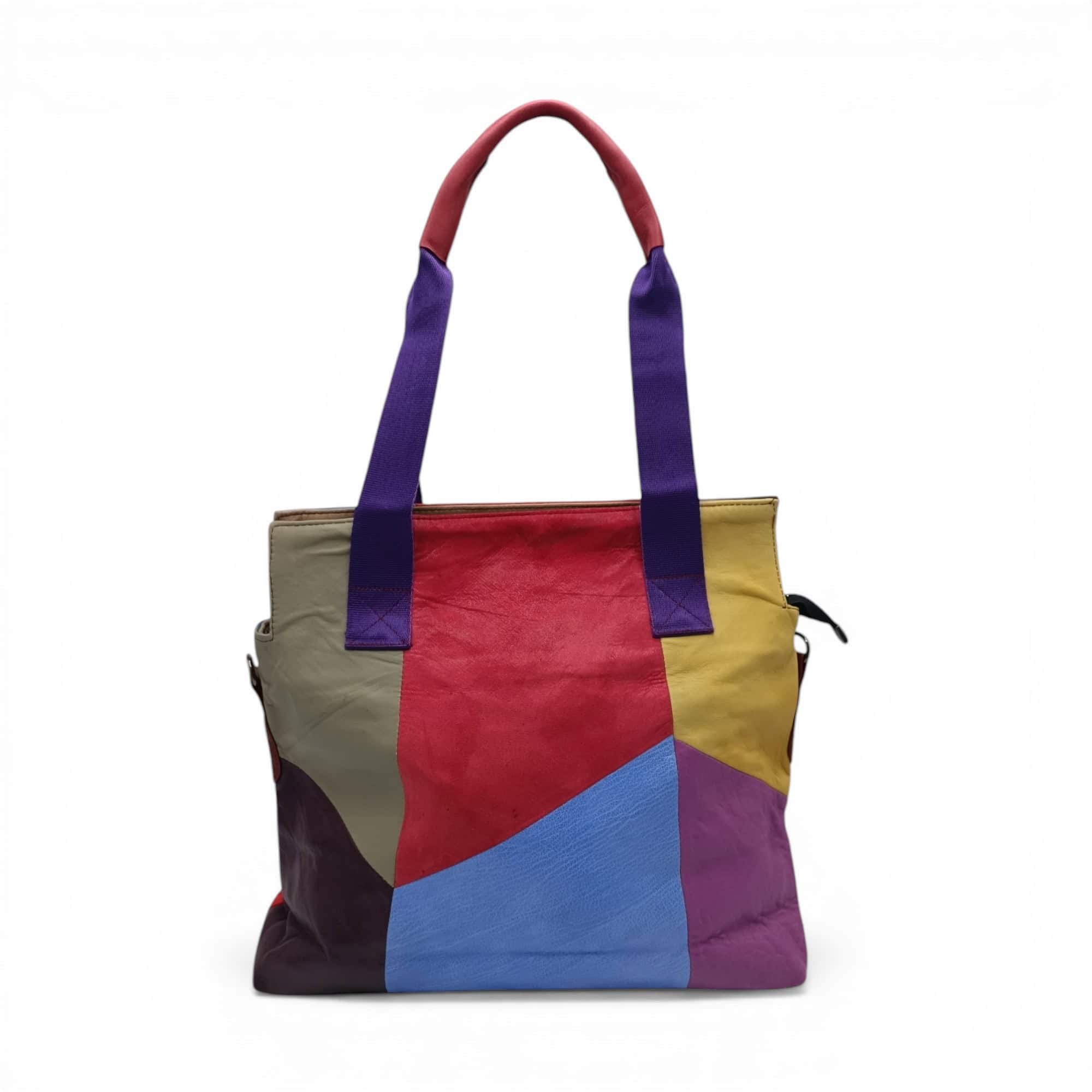 Geantă damă din piele naturală, Lucia B95-20, cu design artistic multicolor și stil îndrăzneț.