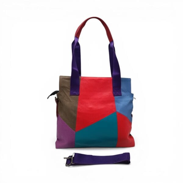 Geantă damă multicolor din piele naturală Lucia B95-20, design artistic și stil îndrăzneț pentru ori.