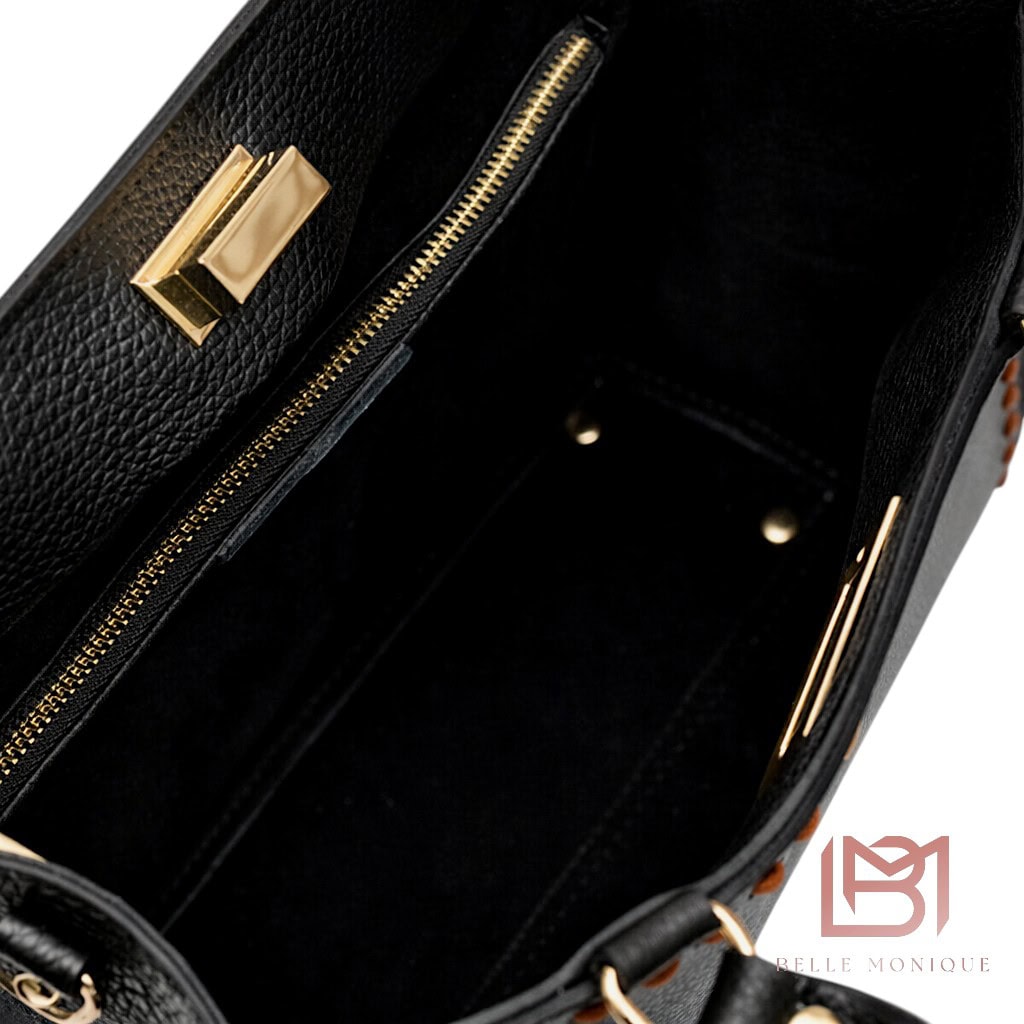 Geantă damă din piele naturală neagră, elegantă și sofisticată, cu detalii couture italiene.