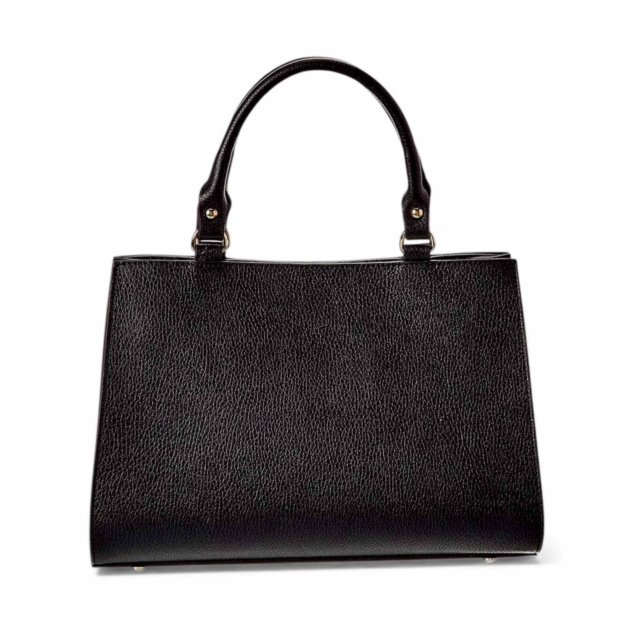 Geantă damă elegantă din piele naturală neagră, stil couture, perfectă pentru ținute sofisticate.