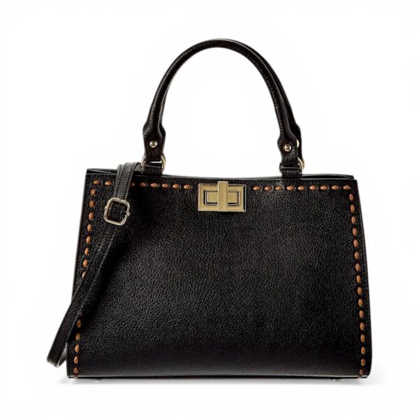 Geantă damă din piele naturală neagră, elegantă și sofisticată, cu detalii couture și design italian.