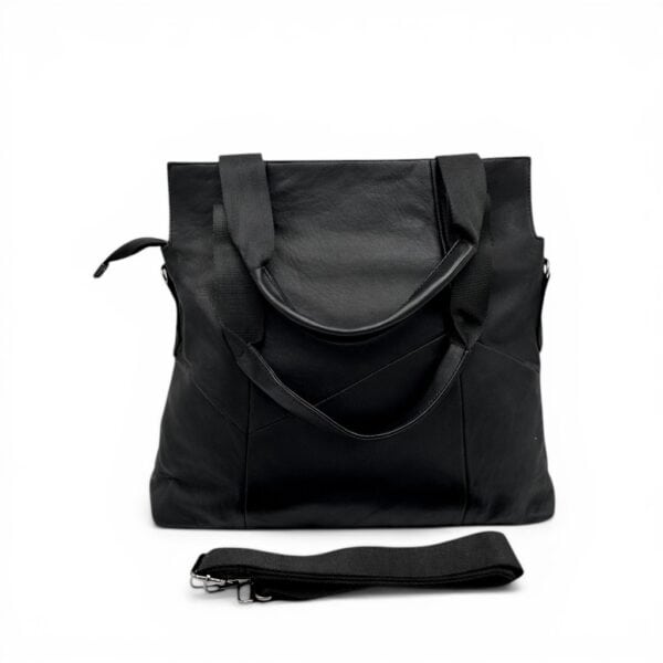 Geantă damă elegantă din piele naturală neagră, design modern și versatil pentru orice ocazie.