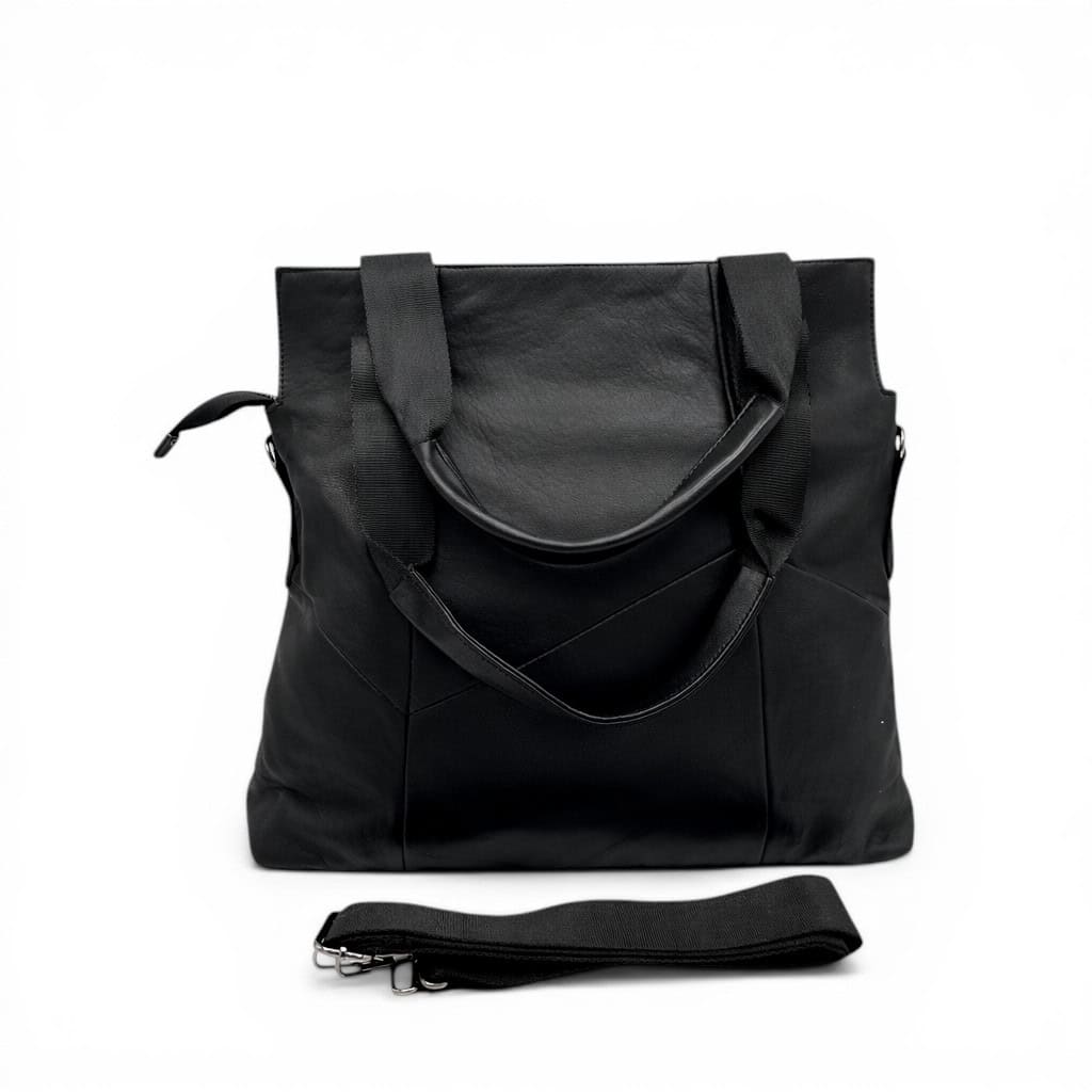 Geantă damă elegantă din piele naturală neagră, design modern și versatil pentru orice ocazie.