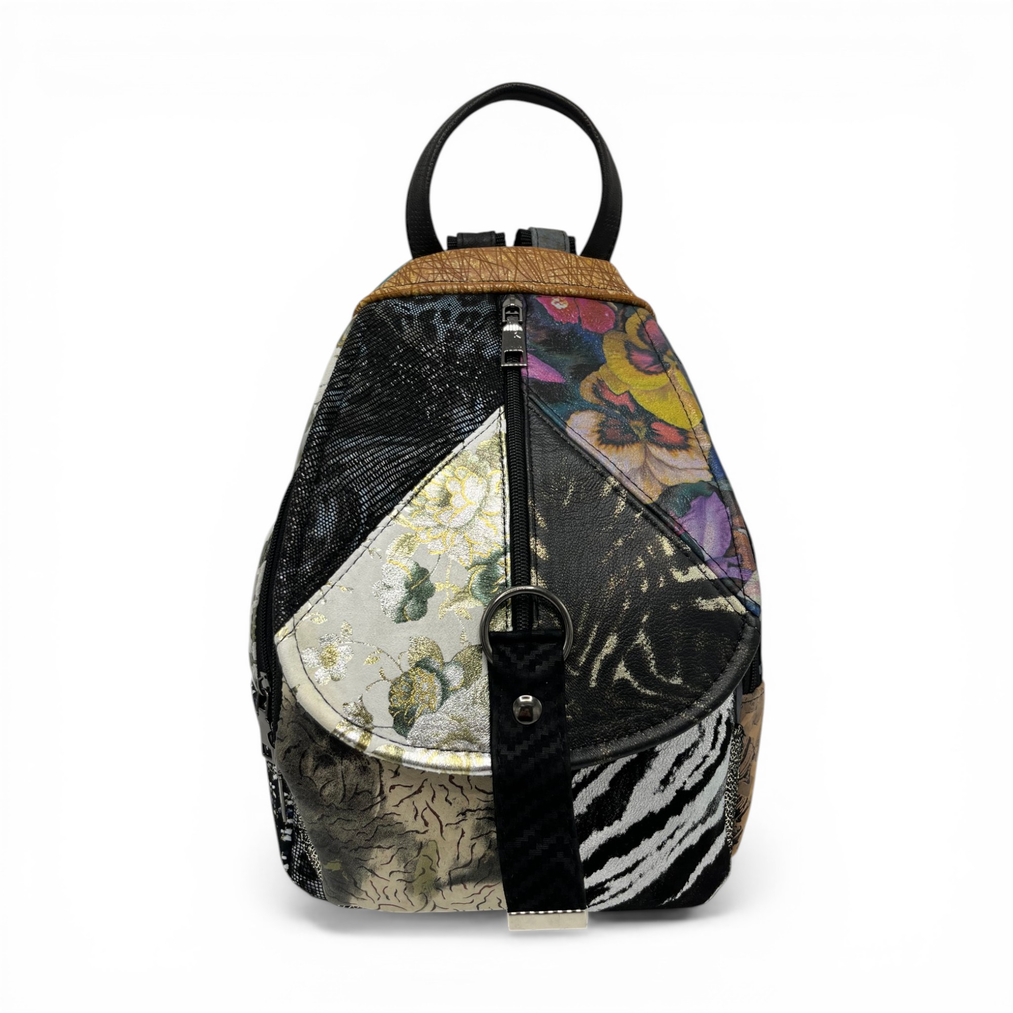 Rucsac damă Eveline R90-41 – piele naturală, design artistic multicolor