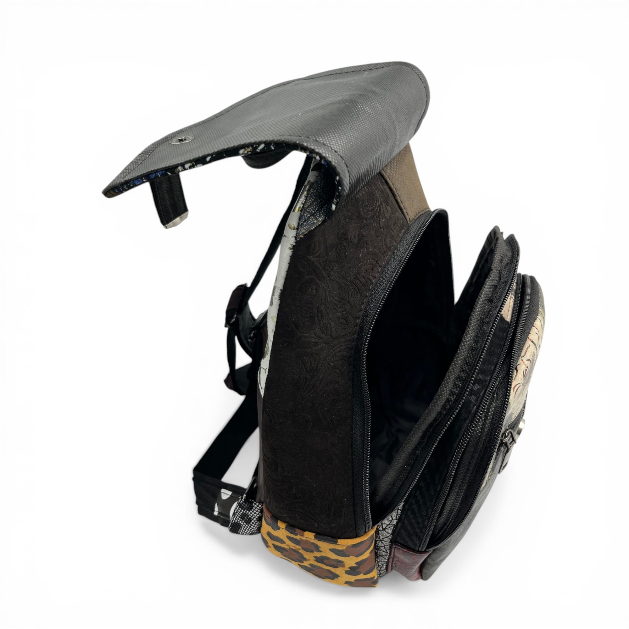 Rucsac damă Eveline R90-41 – piele naturală, design artistic multicolor