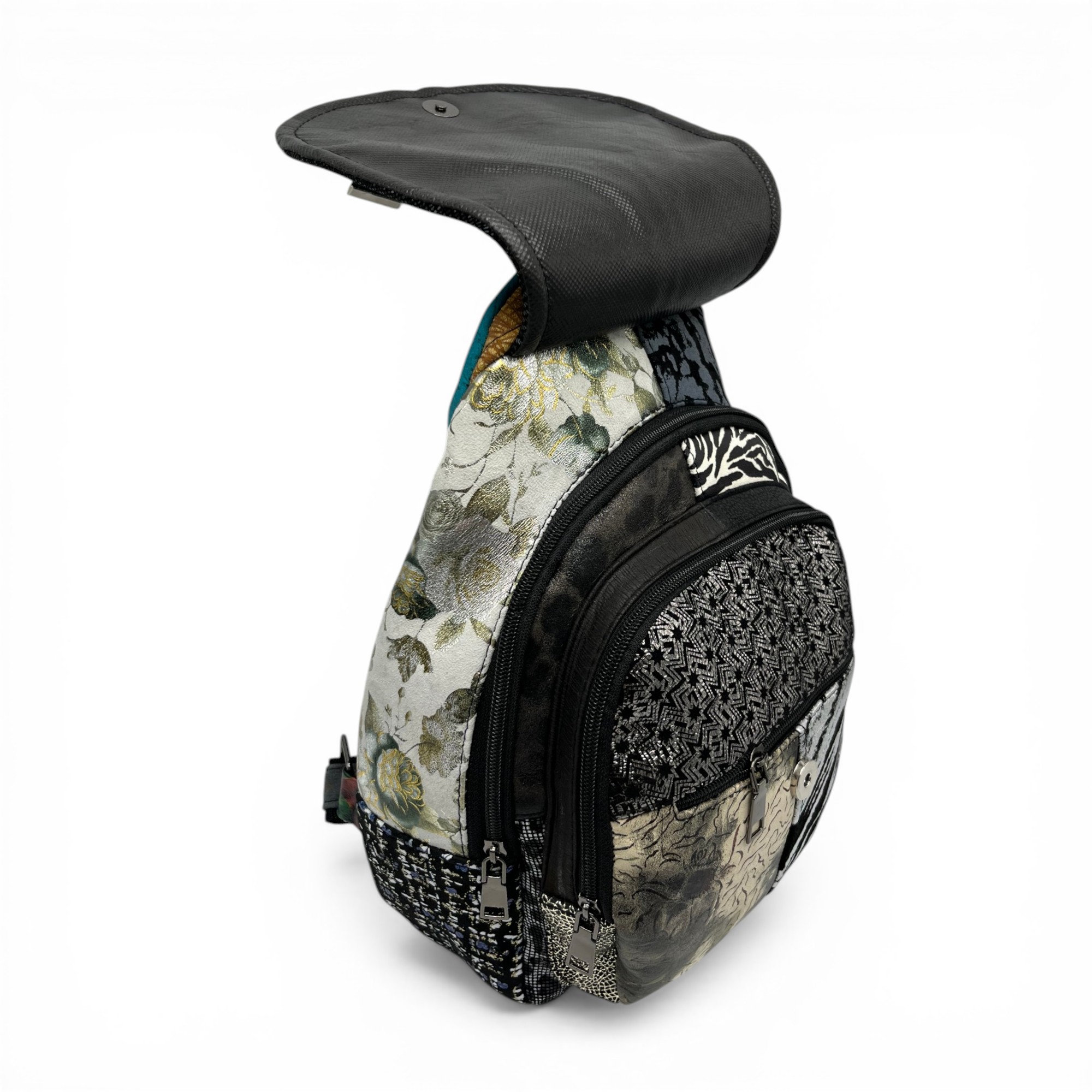 Rucsac damă Eveline R90-41 – piele naturală, design artistic multicolor