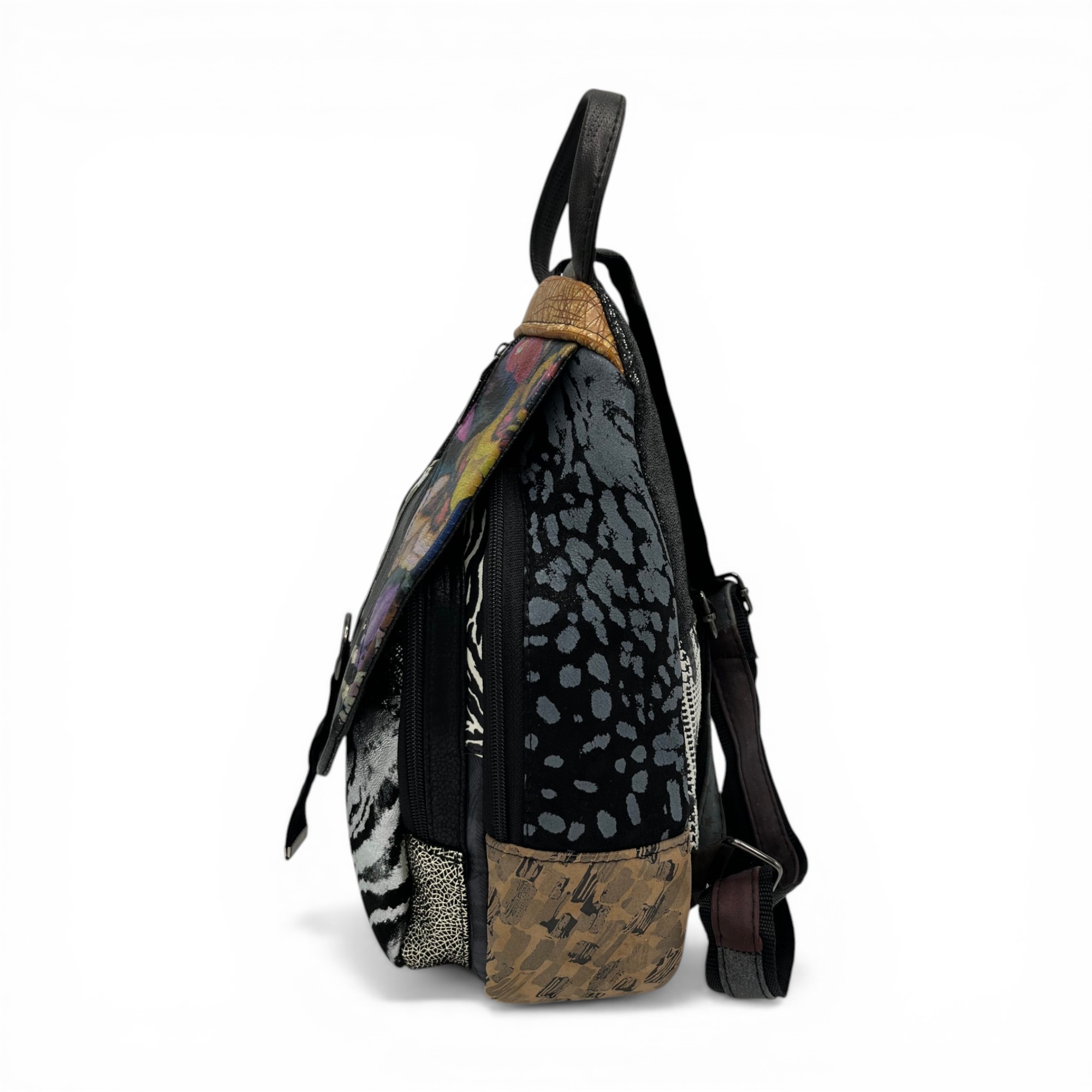 Rucsac damă Eveline R90-41 – piele naturală, design artistic multicolor