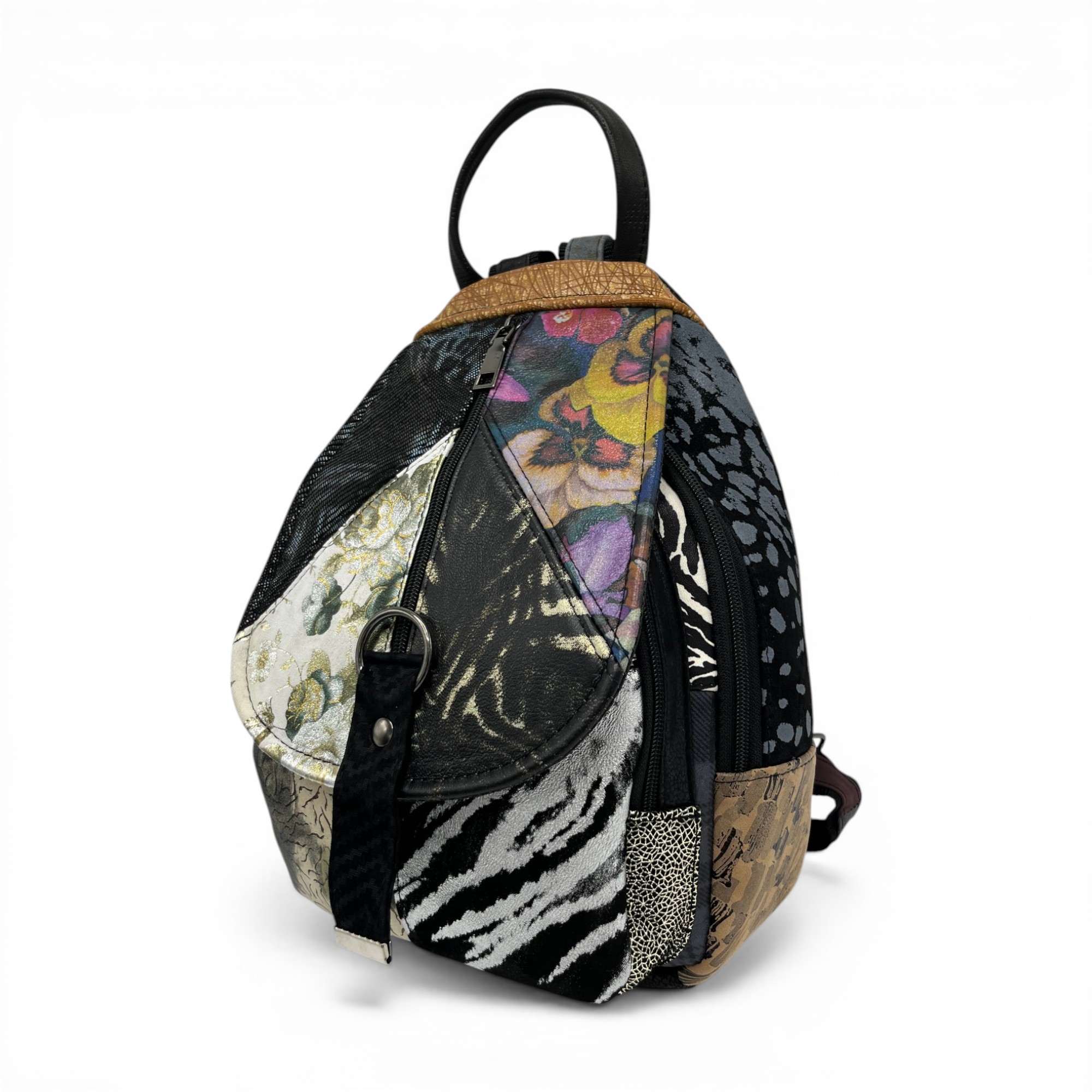 Rucsac damă Eveline R90-41 – piele naturală, design artistic multicolor