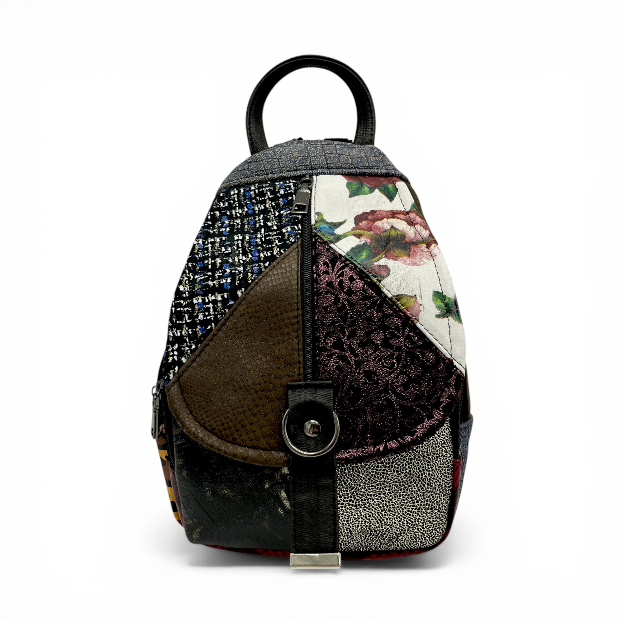 Rucsac damă Eveline R90-42 – piele naturală, design artistic multicolor