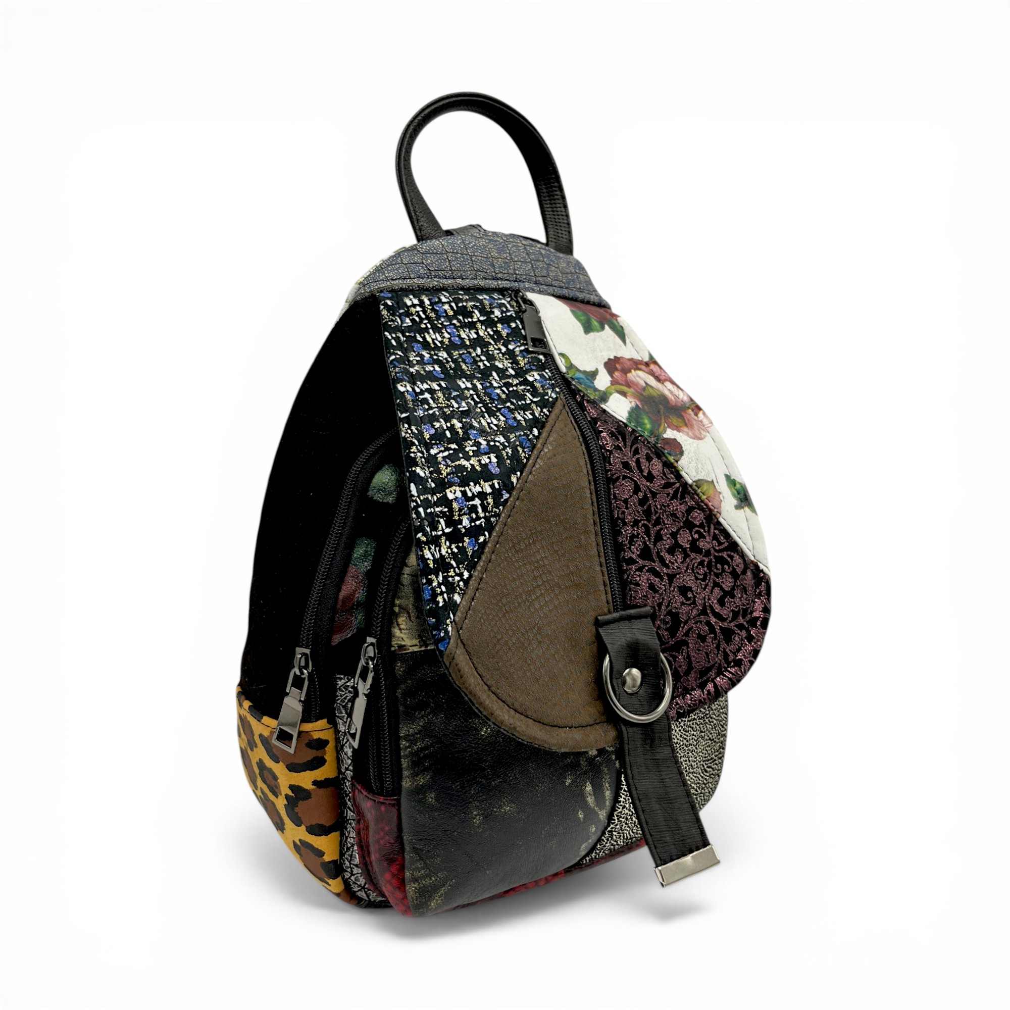 Rucsac damă Eveline R90-42 – piele naturală, design artistic multicolor