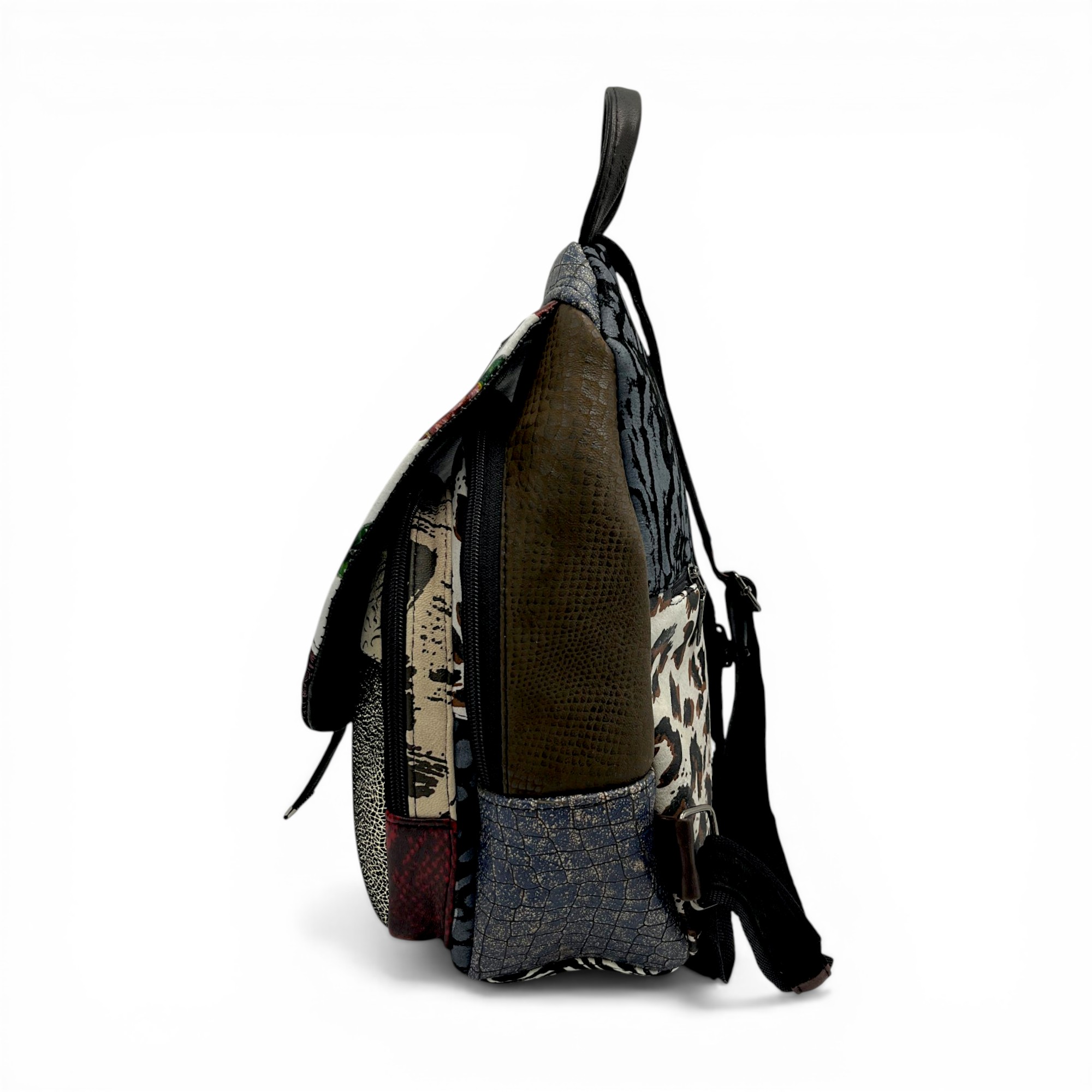 Rucsac damă Eveline R90-42 – piele naturală, design artistic multicolor