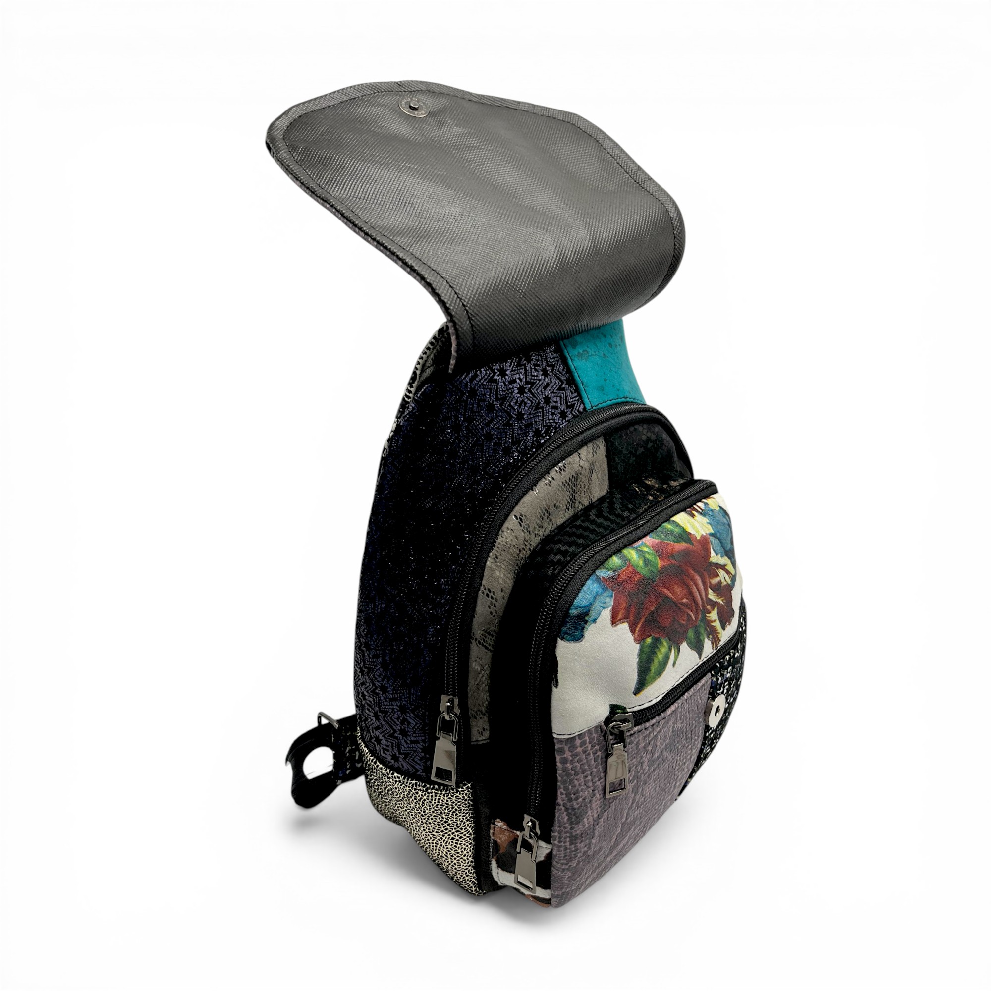 Rucsac damă Eveline R90-43 – piele naturală, design artistic multicolor