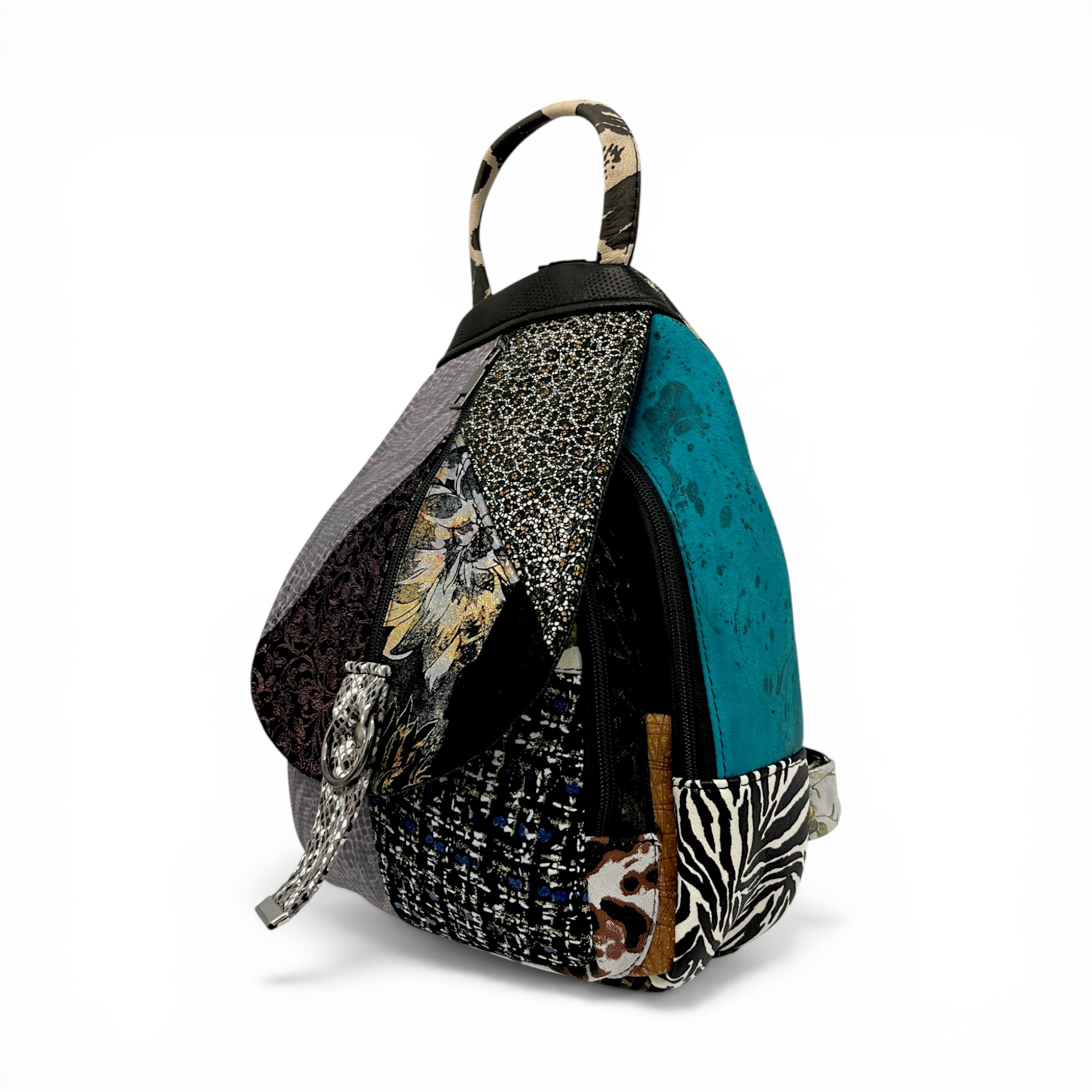 Rucsac damă Eveline R90-43 – piele naturală, design artistic multicolor