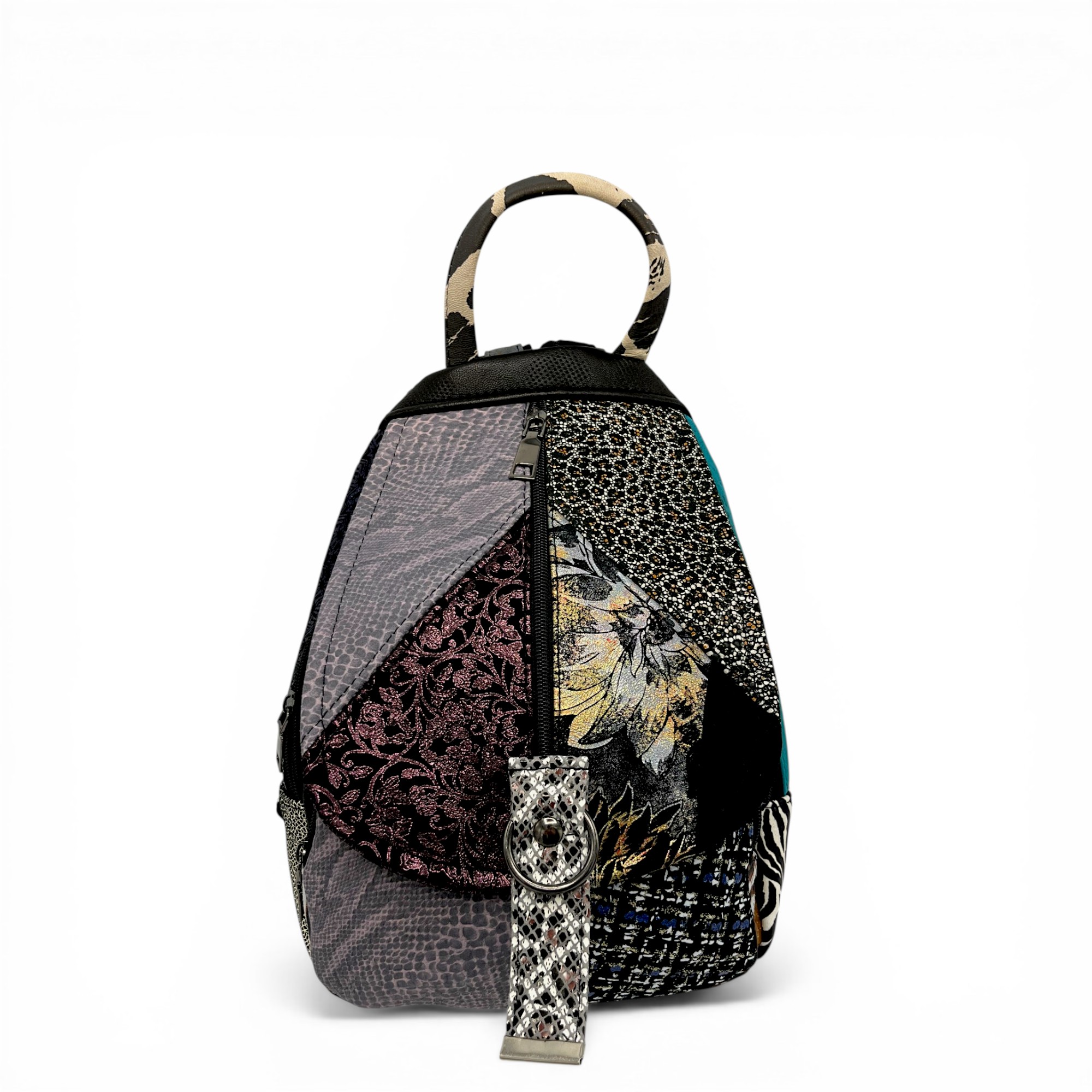 Rucsac damă Eveline R90-43 – piele naturală, design artistic multicolor