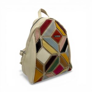 Rucsac damă Silvia Rosa SR6085 Beige – design geometric multicolor și eleganță practică (32x22x10 cm)