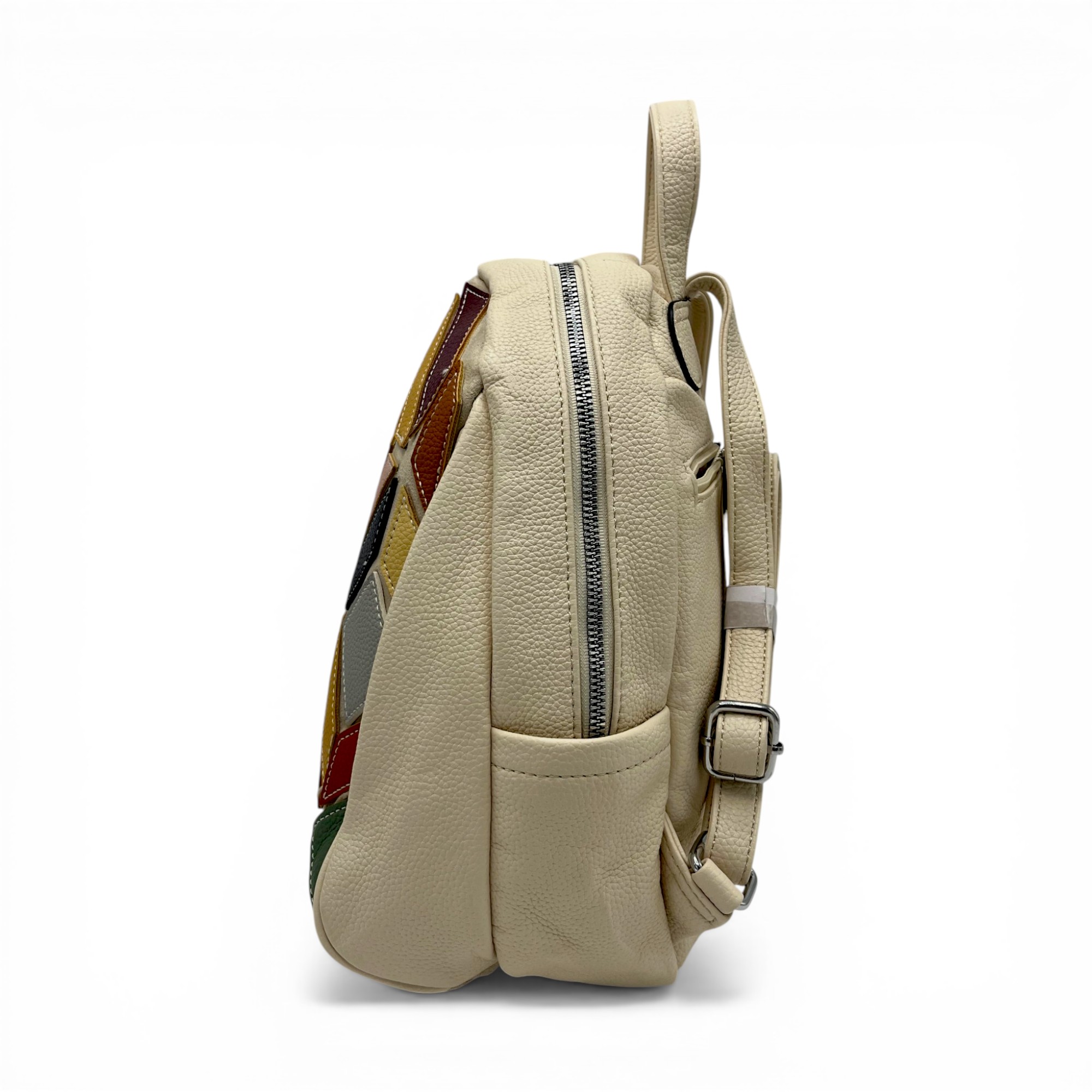 Rucsac damă Silvia Rosa SR6085 Beige – design geometric multicolor și eleganță practică (32x22x10 cm)