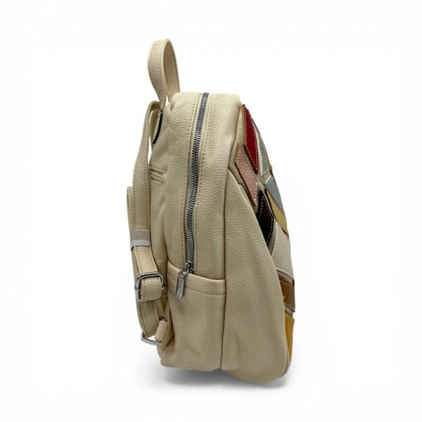 Rucsac damă Silvia Rosa SR6085 Beige – design geometric multicolor și eleganță practică (32x22x10 cm)