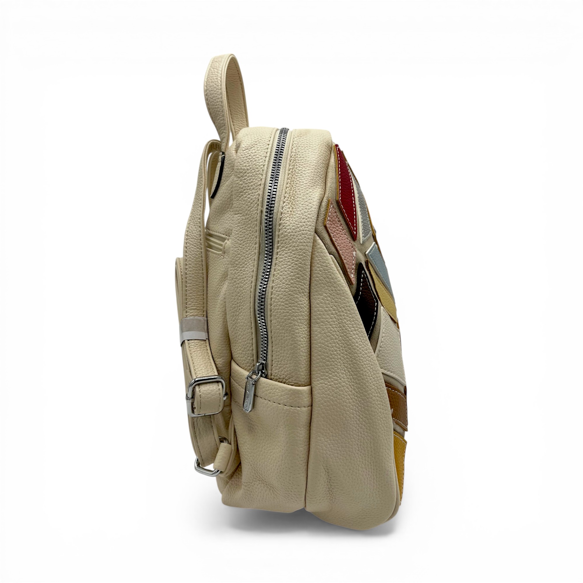 Rucsac damă Silvia Rosa SR6085 Beige – design geometric multicolor și eleganță practică (32x22x10 cm)